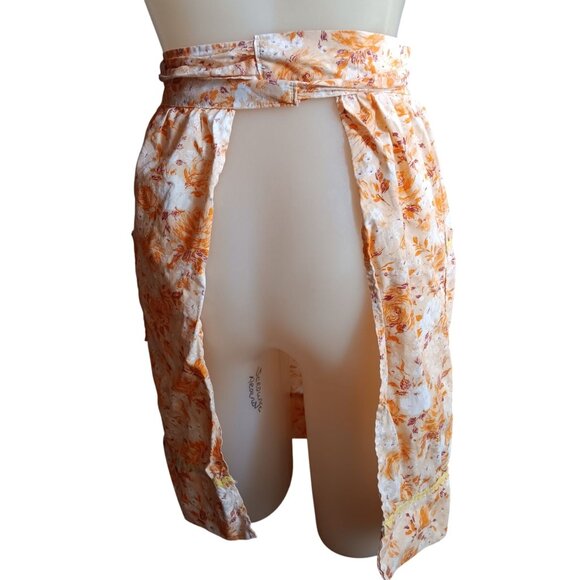 Vintage Kitchen Apron Floral Orange Rose Print Tie Waist Handmade trad Wife 50s - Picture 4 of 4